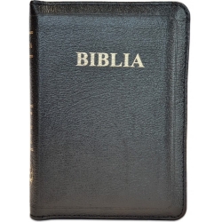 Biblie lux imbracata in piele, mica, fermoar, coperta negru